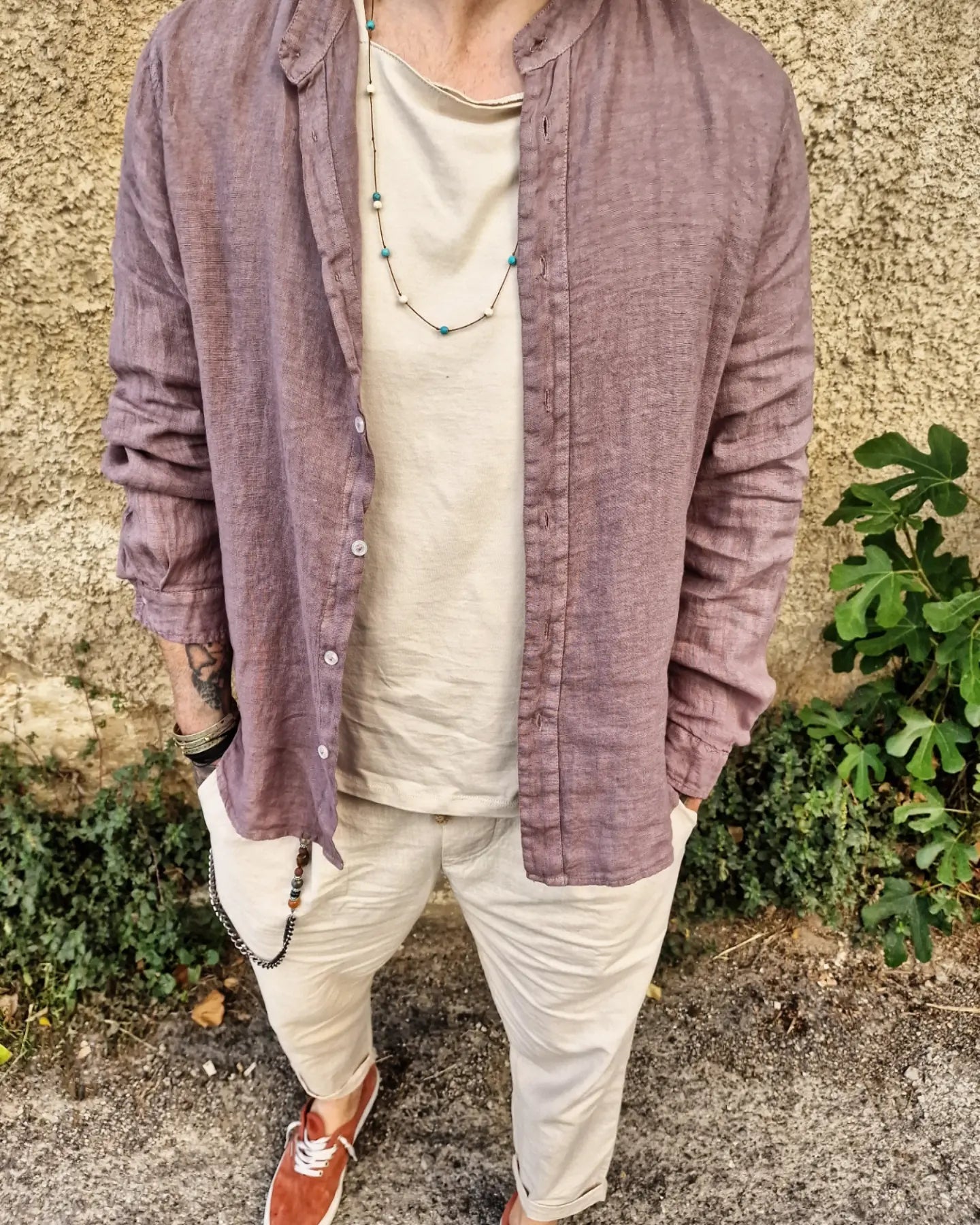 AVEL λινό πουκάμισο στενή γραμμή - Bohoskull