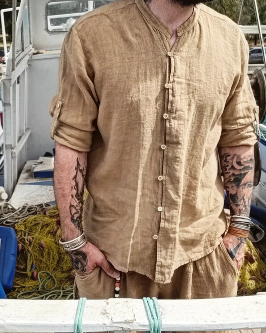 CAMEL LINEN SHIRT - Bohoskull