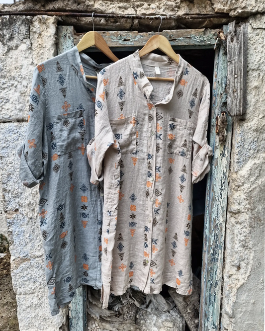 NAZCA λινή πουκαμίσα σε άνετη γραμμή - Bohoskull