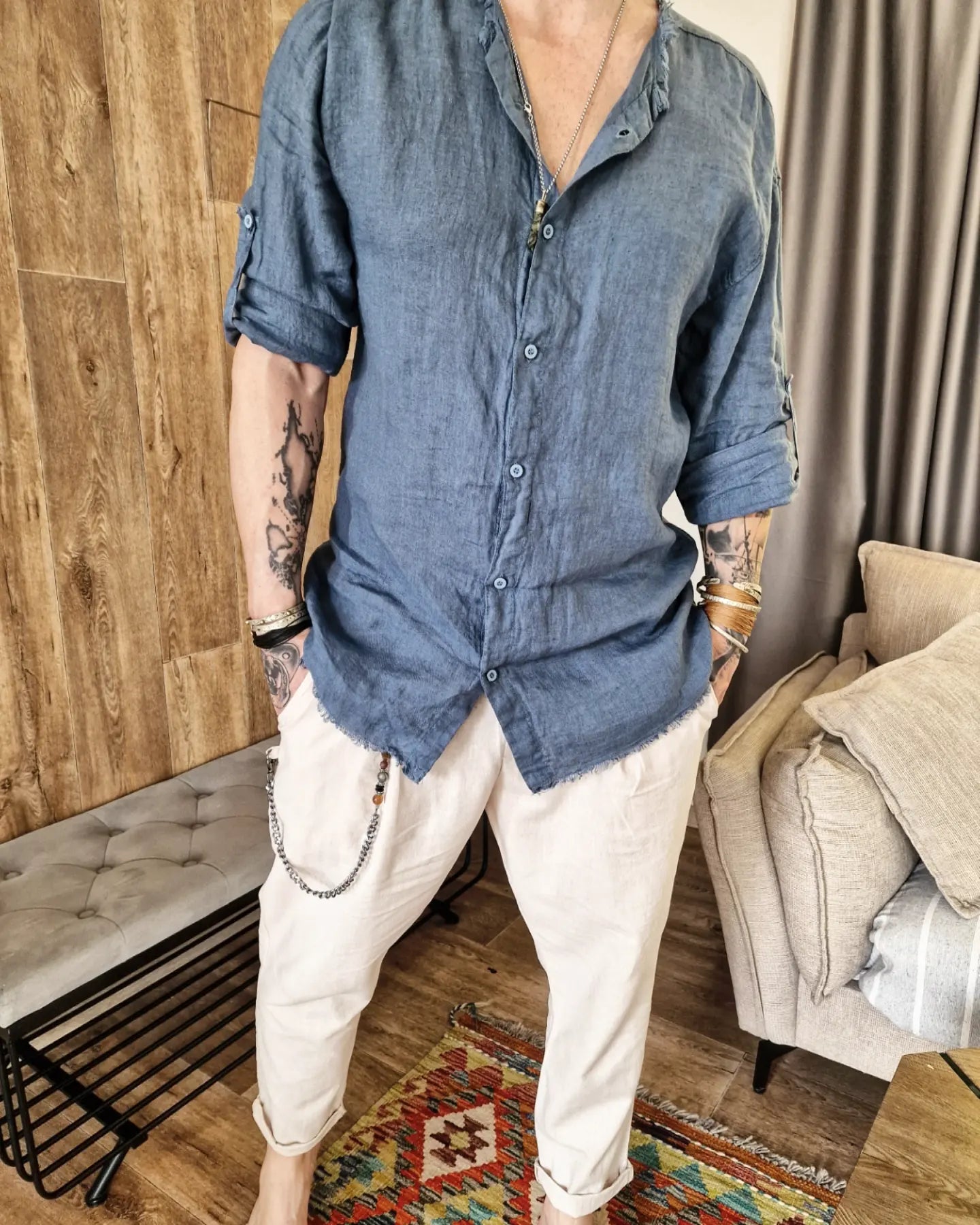 AIMARD λινό πουκάμισο στενή γραμμή - Bohoskull